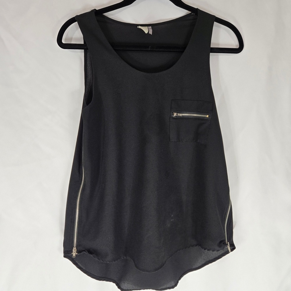 Paper Crane Tank Top Sleeveless Zipper Pocket Detail Black Size S Edgy Chic Cool